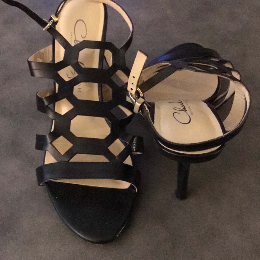 Black strap heels